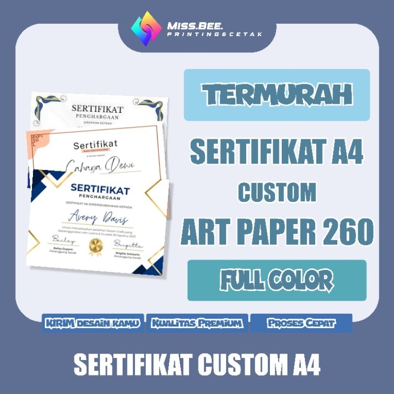 

CETAK SERTIFIKAT A4 | ART PAPER 260 | Full color | Print