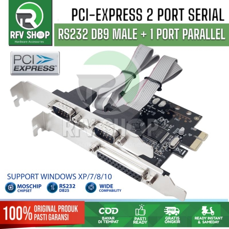 BAFO PCI Express 2 Serial DB9 RS232 + 1 Parallel DB25 chipset Moschip Expansion Card