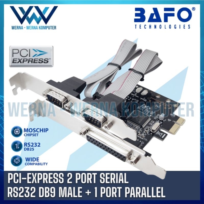 BAFO PCIE 2 Port Serial DB9 RS232 + 1 Port Parallel DB25 Mochip Expansion Card