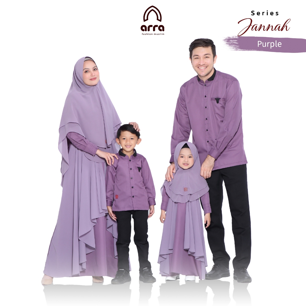 ARRA -  Sarimbit Keluarga Series Jannah (Koko, Gamis, Kerudung) Warna Purple Bahan Katun Toyobo
