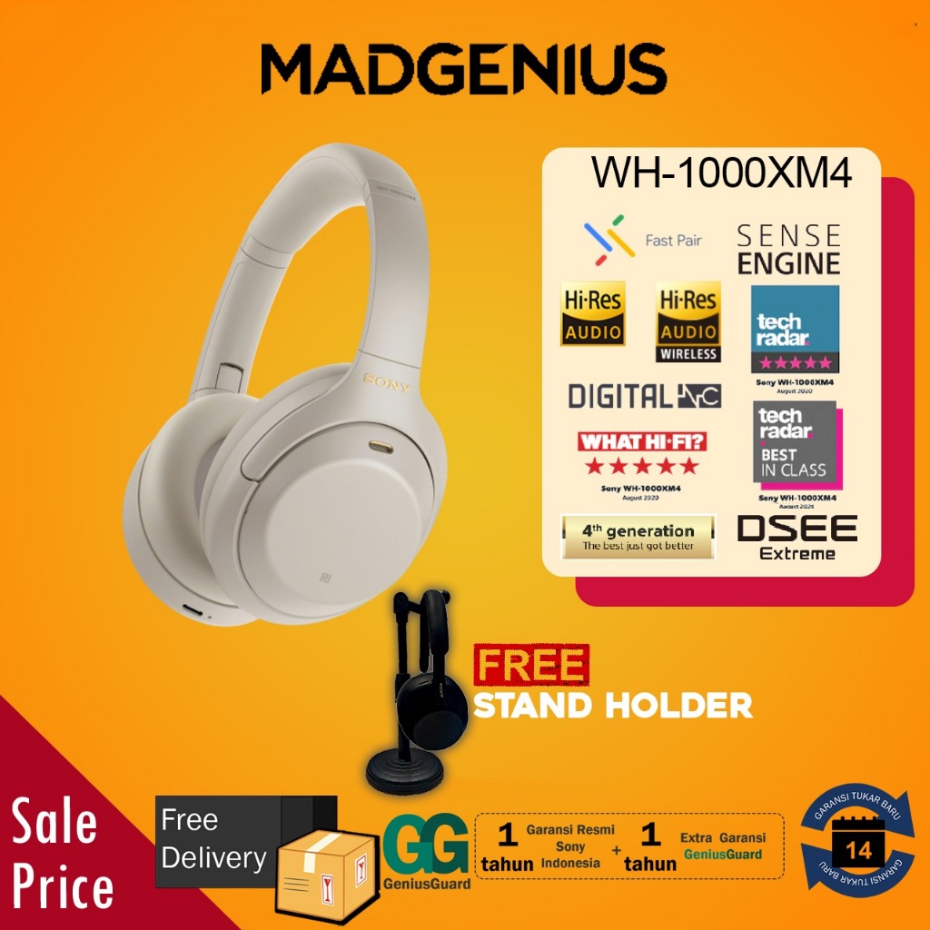 SONY Original Headphone Sony WH-1000XM4 / WH1000XM4 / WH 1000XM4 / 1000X Platinum Silver Wireless No