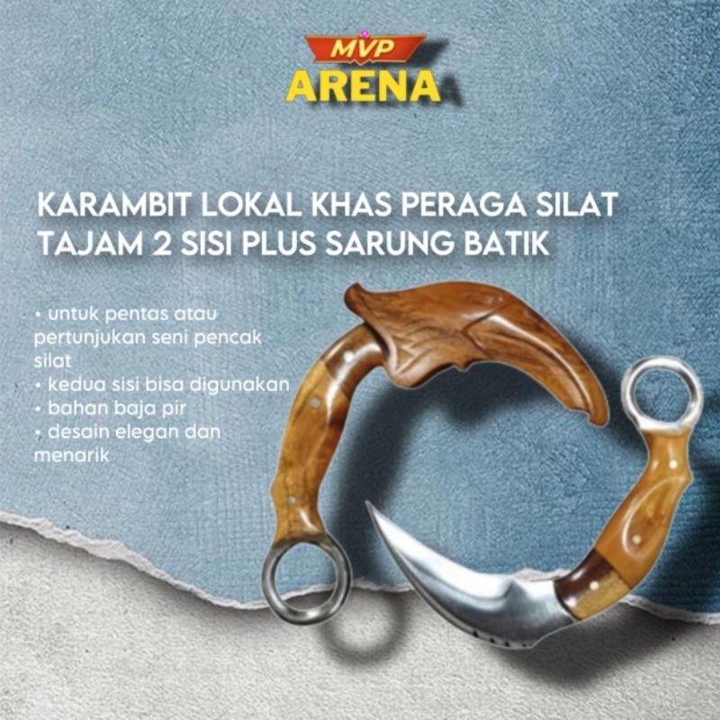 karambit lokal khas peraga silat tajam 2 sisi plus sarung batik