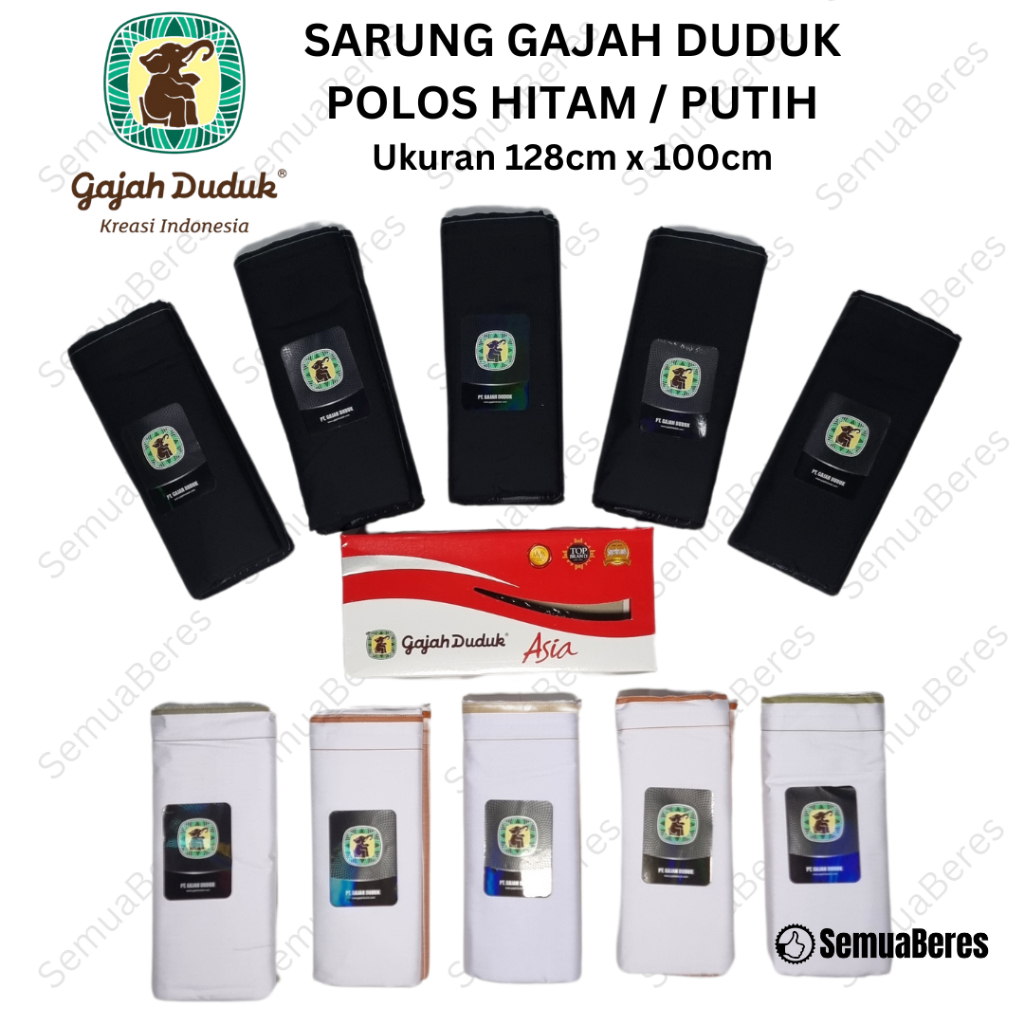 Sarung GAJAH DUDUK Polos Hitam / Putih - Original Kain Tenun Dewasa Pria Laki Cowo Sholat Solat