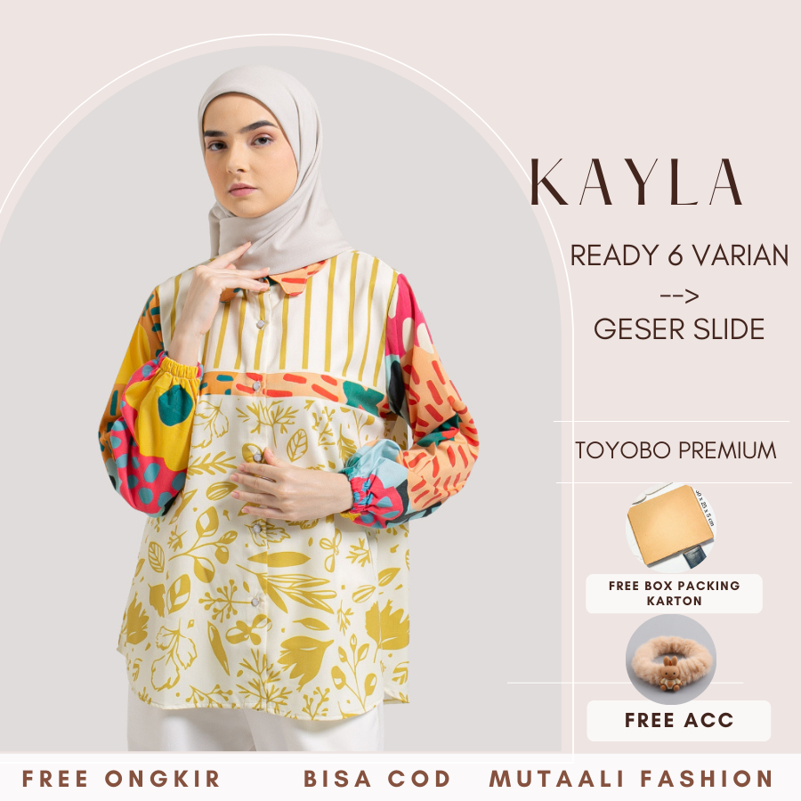Kemeja Full Printing Wanita Bahan Toyobo Premium Model KAYLA Terbaru BY Ameela.KL