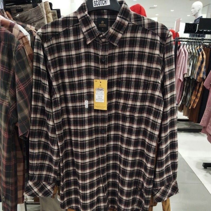 kemeja flanel lengan panjang  kemeja laki laki original by scotch&co