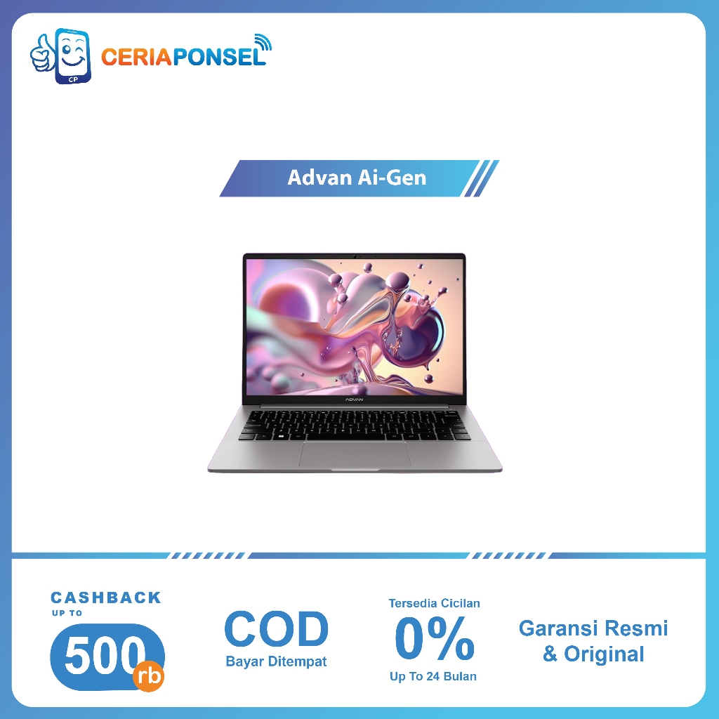 Advan Laptop AI Gen Ryzen 7 16/512 8845HS AMD Ryzen AI | Garansi Resmi Advan Indonesia 1 Tahun