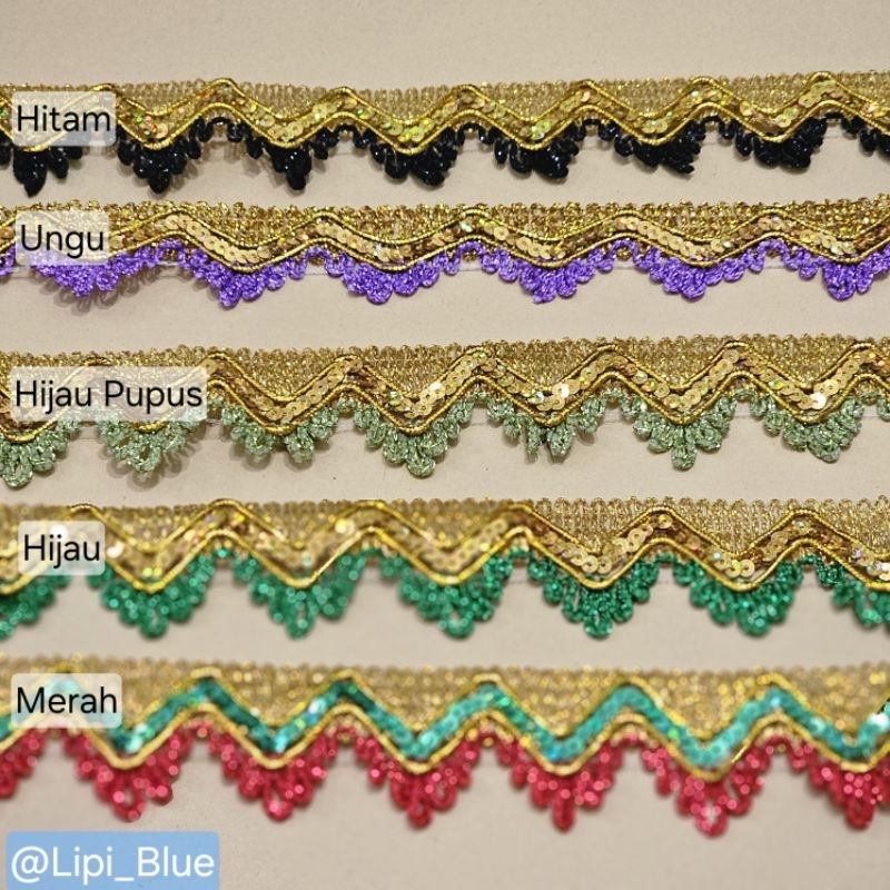 Renda Gold Variasi Warna | bahan aksesoris hiasan renda emas