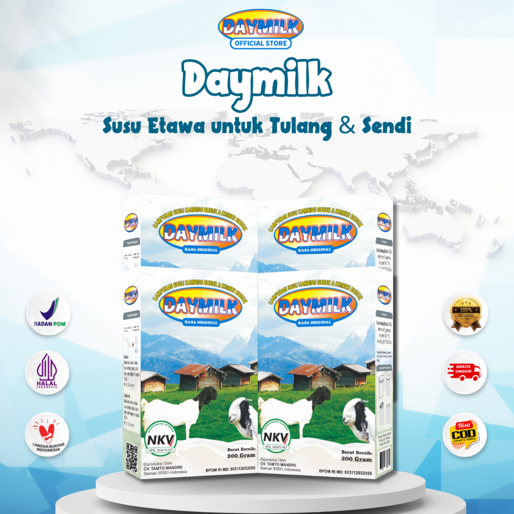 

Susu Kambing Etawa Daymilk rasa Original Menyehatkan Sendi & Tulang Paket 4 Kotak 800gr Balikpapan