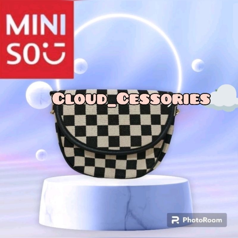 MINISO NEW TAS SELEMPANG MOTIF KOTAK KOTAK