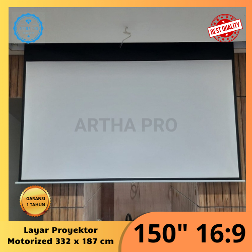 Screen projector motorized 150 inch 16:9 | Layar proyektor otomatis 150