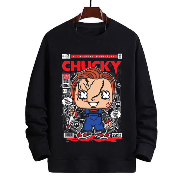 Sweater Boneka Chucky Crewneck Bahan Cotton Fleece
