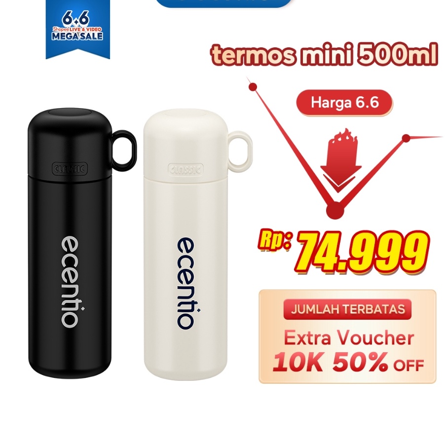 TEBUS MURAH ecentio termos air panas 5ml stainless steel 34316 tahan 8 jam botol air dengan tutup ke