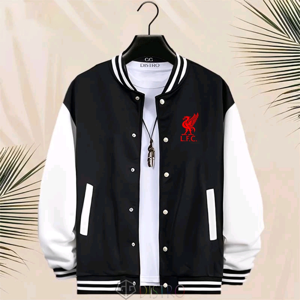 GG Distro - Jacket Unisex Baseball Kancing Jacket Varsity Liverfool Red Jacket Pria Print