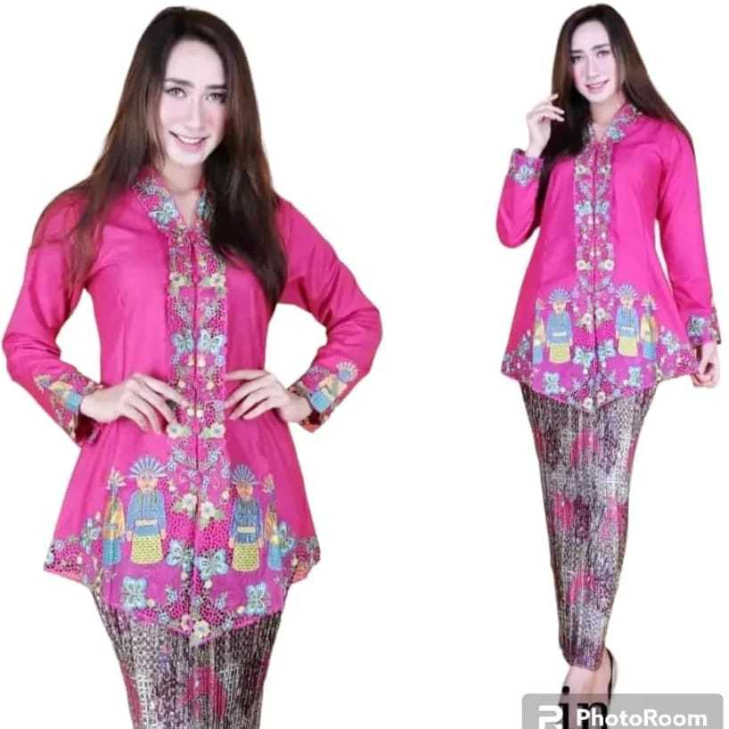 SETELAN KEBAYA ENCIM BORDIR ONDEL BETAWI &ROK PLISKET BATIK/KEBAYA WANITA/KEBAYA BETAWI BORDIR ONDEL