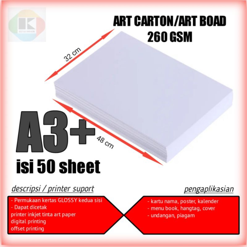 

art carton 260 gsm A3+plus (32*48)cm 50 lembar kertas art karton 260 gsm A3+ plus 50 lembar