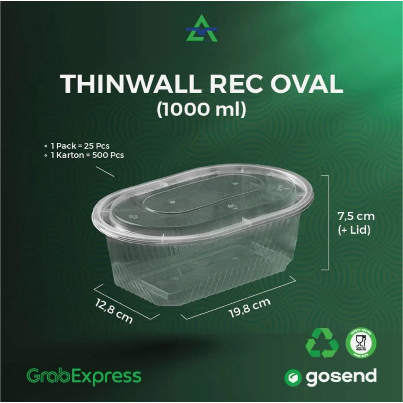 Thinwall Oval 1000 (Tempat Makan Plastik / Kotak Makan Plastik) Bahan Tebal