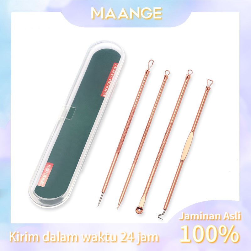 MAANGE 4Pcs/Set Alat Pencabut Komedo Pinset Pencetan Jerawat Pembersih Blackhead Stainless Set Alat 