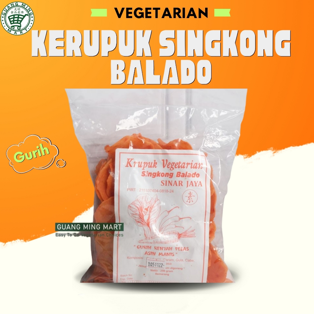 

KERUPUK VEGETARIAN SINGKONG BALADO SINAR JAYA GURIH RENYAH 250G