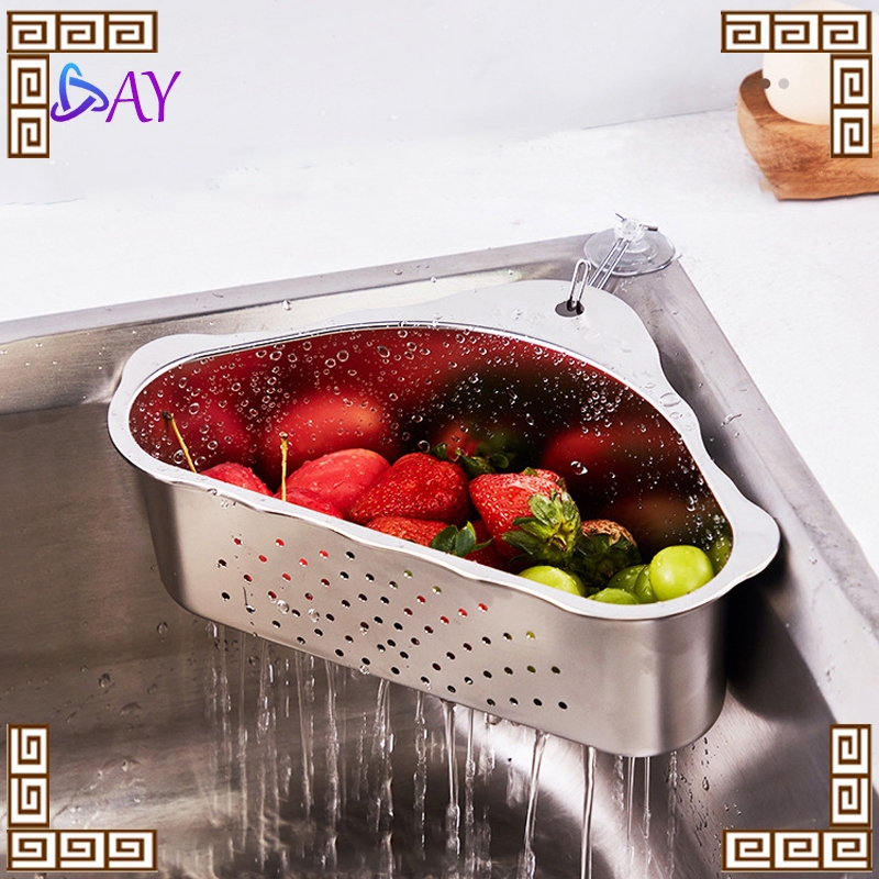 Rak Saringan Wastafel Segitiga Stainless Steel Tempat Sabun Spons Cuci Piring Tempat Tirisan Cucian 