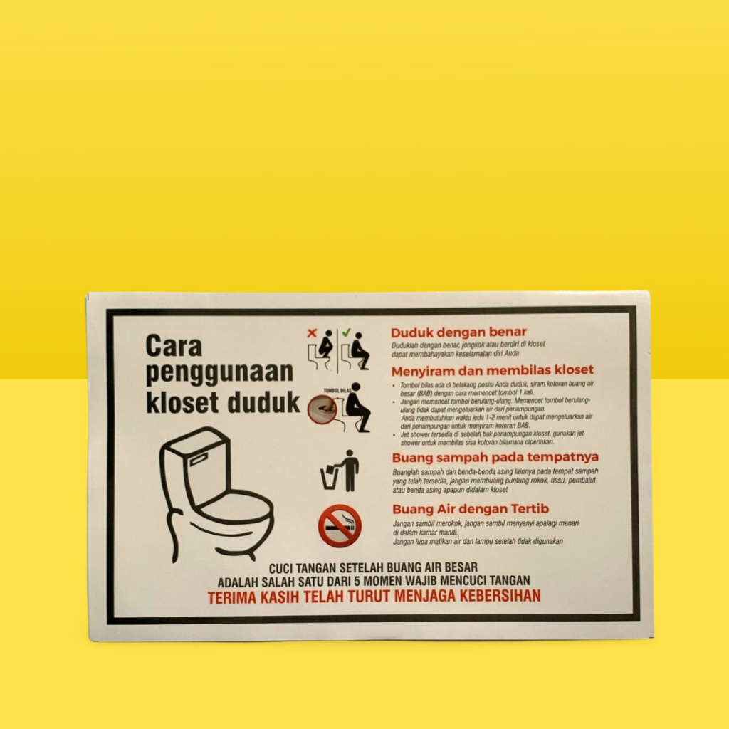 

Stiker Cara Pengunaan Kloset Duduk | Stiker Chromo | Stiker Peraturan Toilet | Sticker Kebersihan Kamar Mandi | Sticker Peraturan Closet Laminasi Glossy