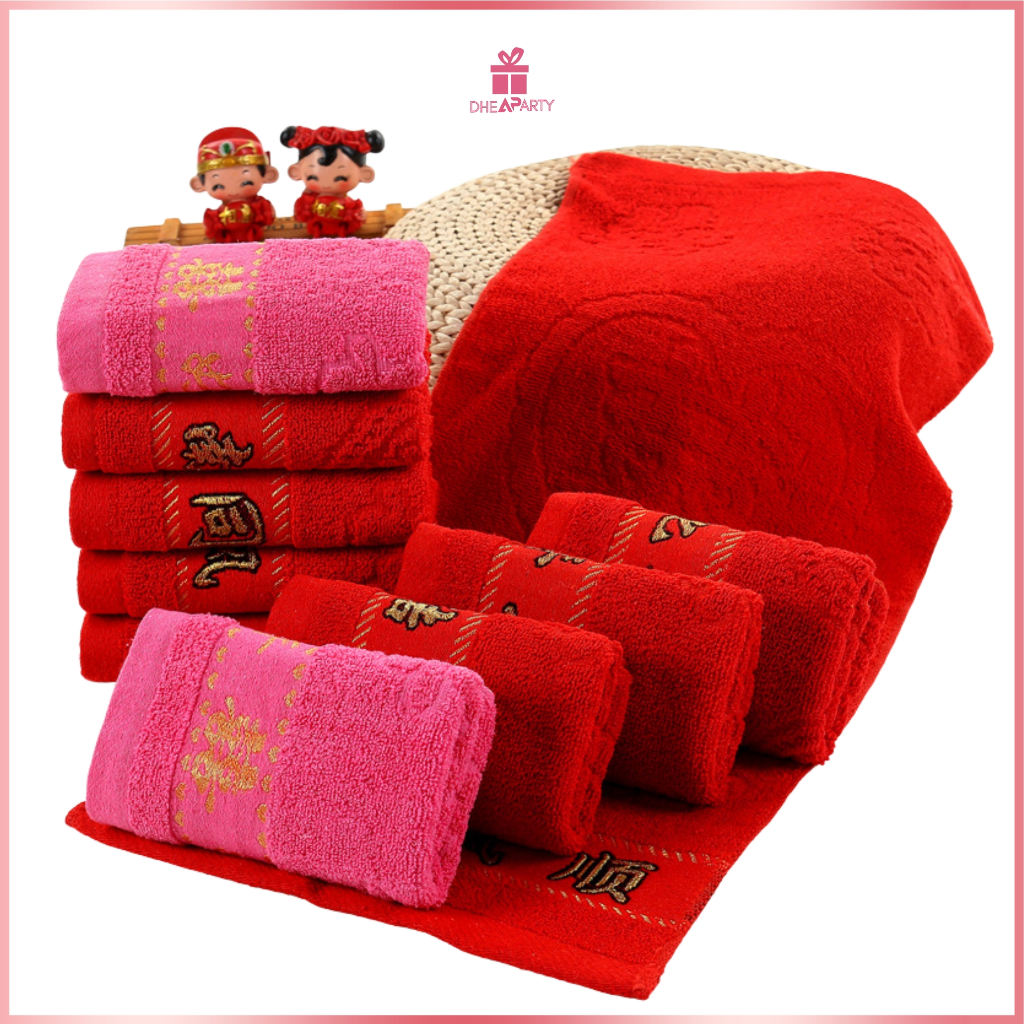 DP Handuk Wedding Shuang Xi / Handuk Polyester Shuangxi / Handuk Shuang Xi Souvenir Wedding Chinese 
