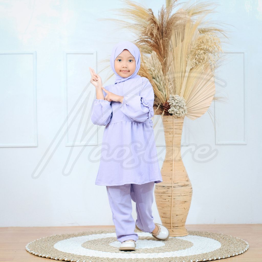 Yeona Set Crinkle Airflow Setcel Anak Perempuan Muslim Tangan Balon 4 - 12 Tahun Lilac 001