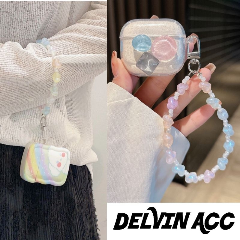 Gantungan Pods Manik Love Warna Lembut Pastel Tali Pods Lanyard PodsCharm PodsStrap PhoneStrap Keych