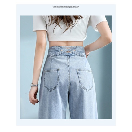 Celana Panjang Jeans HighWaist Kulot Tali Silang Belakang Wanita Variasi 2 Kancing Premium Loose Cel