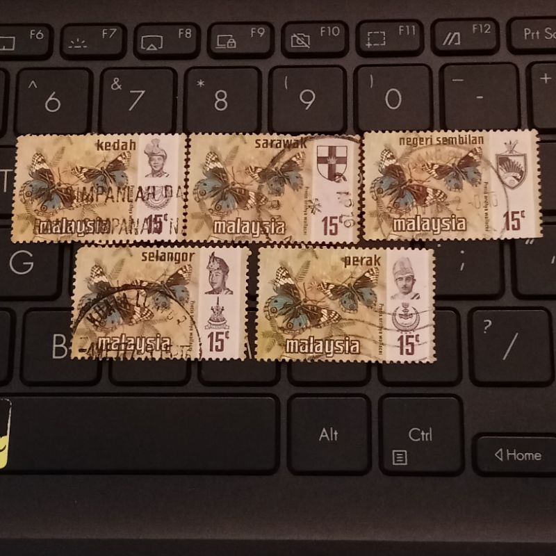 

Perangko Malaysia 15 Cent Seri Kupu-kupu Butterfly 5 Keping States Acak - Prangko
