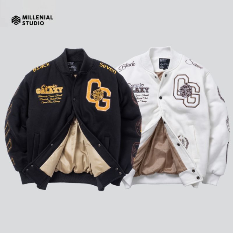 BEST SELLER VARSITY JACKET COSMIC GALAXY WHITE BLACK BASEBALL PUTIH HITAM BORDIR ORI BLACKSEVEN PRIA