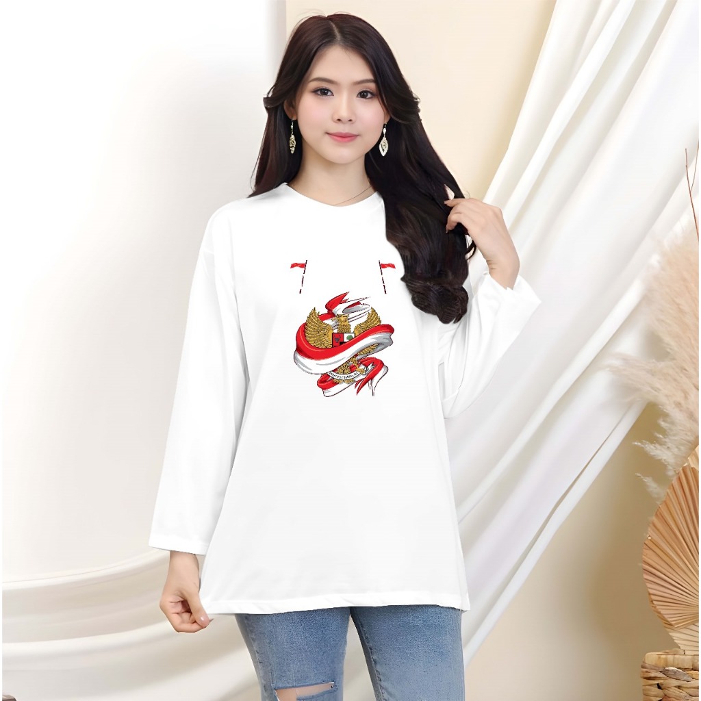 Kaos Hut Ri Ke 80 Dewasa 2025 Kaus Kemerdekaan Couple Lengan Panjang Atasan Merah Putih Wanita 17 Ag