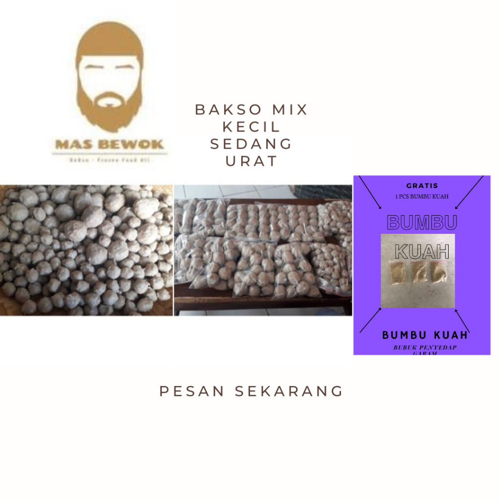 

Bakso Sapi Ayam Mix kecil Sedang Urat Gratis Bumbu Kuah 39Pcs #Homemade