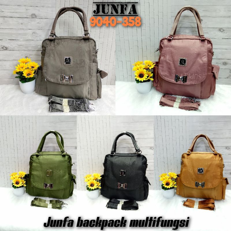 Tas wanita ransel 3 fungsi junfa 9040-358 bahan parasut junfa backpack import