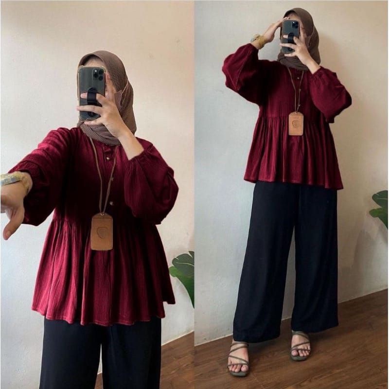 KALEAOUTFIT - AMI BLOUSE - ATASAN WANITA JUMBO TERMURAH - BAJU REMAJA KEKINIAN - KEMEJA POLOS RAYON