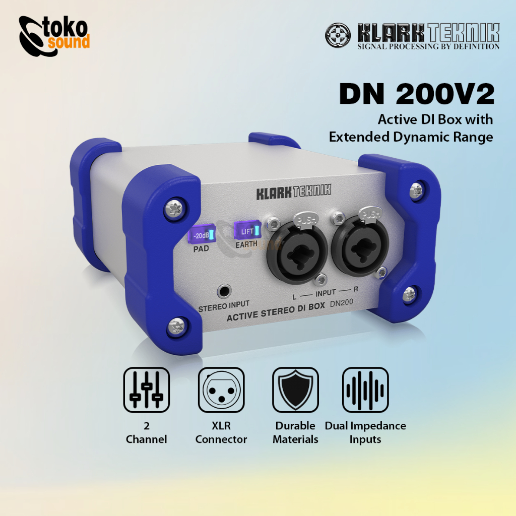 Klark Teknik DN200 V2 - 2 Channel Active DI Box with Ext Dynamic Range