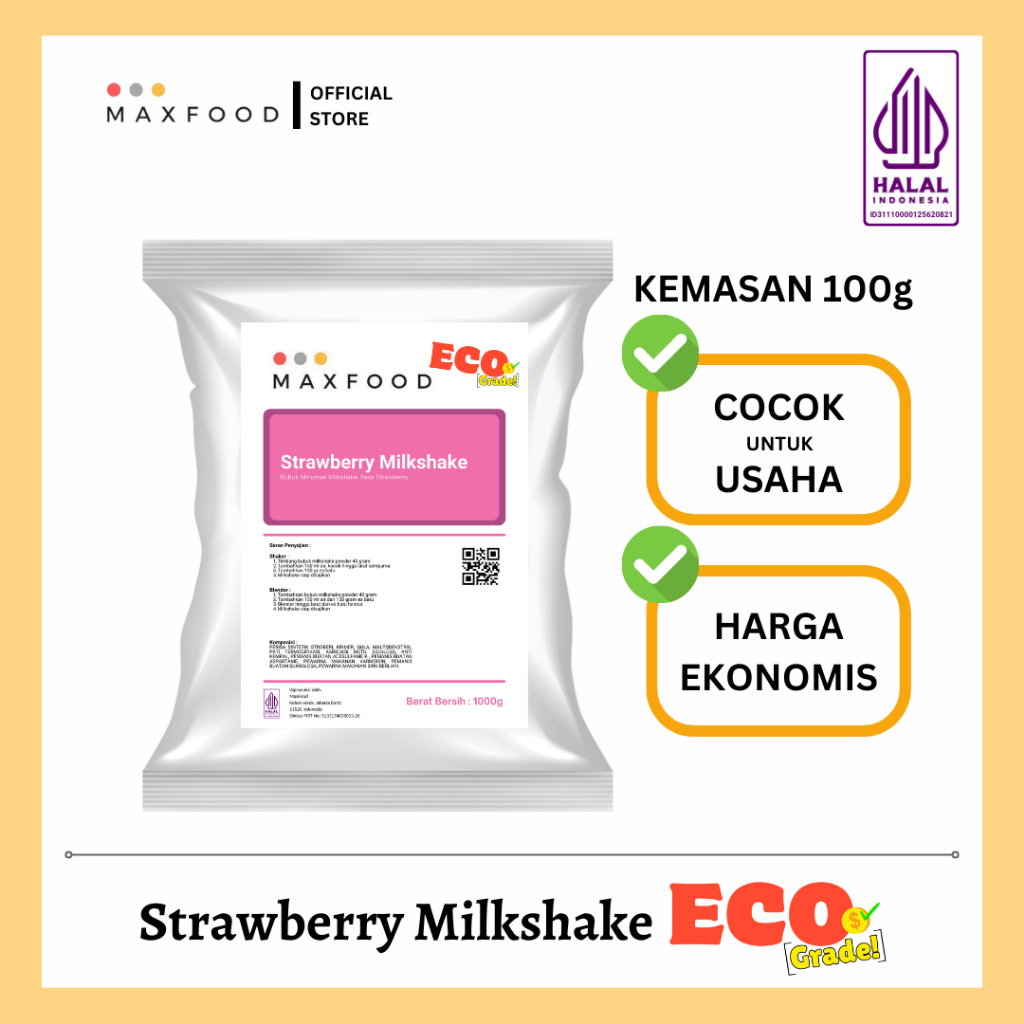 

MAXFOOD - [ECO] Strawberry Milkshake Powder / Bubuk Minuman Rasa Stroberi Milkshake Ekonomis 100 GR