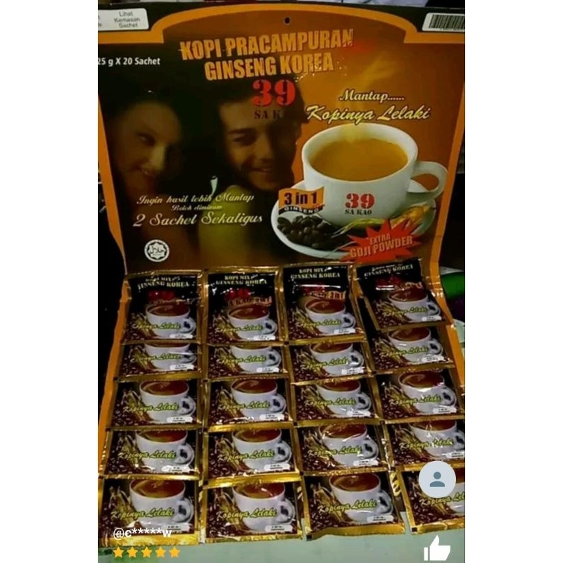 

KOPI PRACAMPURAN GINGSENG KOREA 39 SA KAO ASLI MANTAP