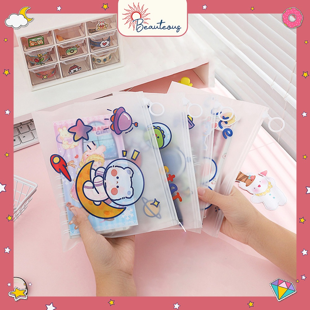 

Pouch Zip Lock Transparanat Karakter Lucu Tepak Penyimpanan Pensil Kosmetik Skincare