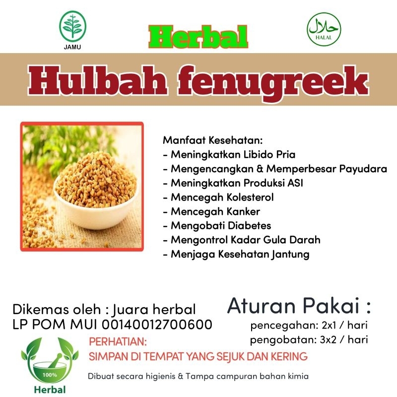 HERBAL KLABET HULBAH FENUGREEK ISI 100 KAPSUL