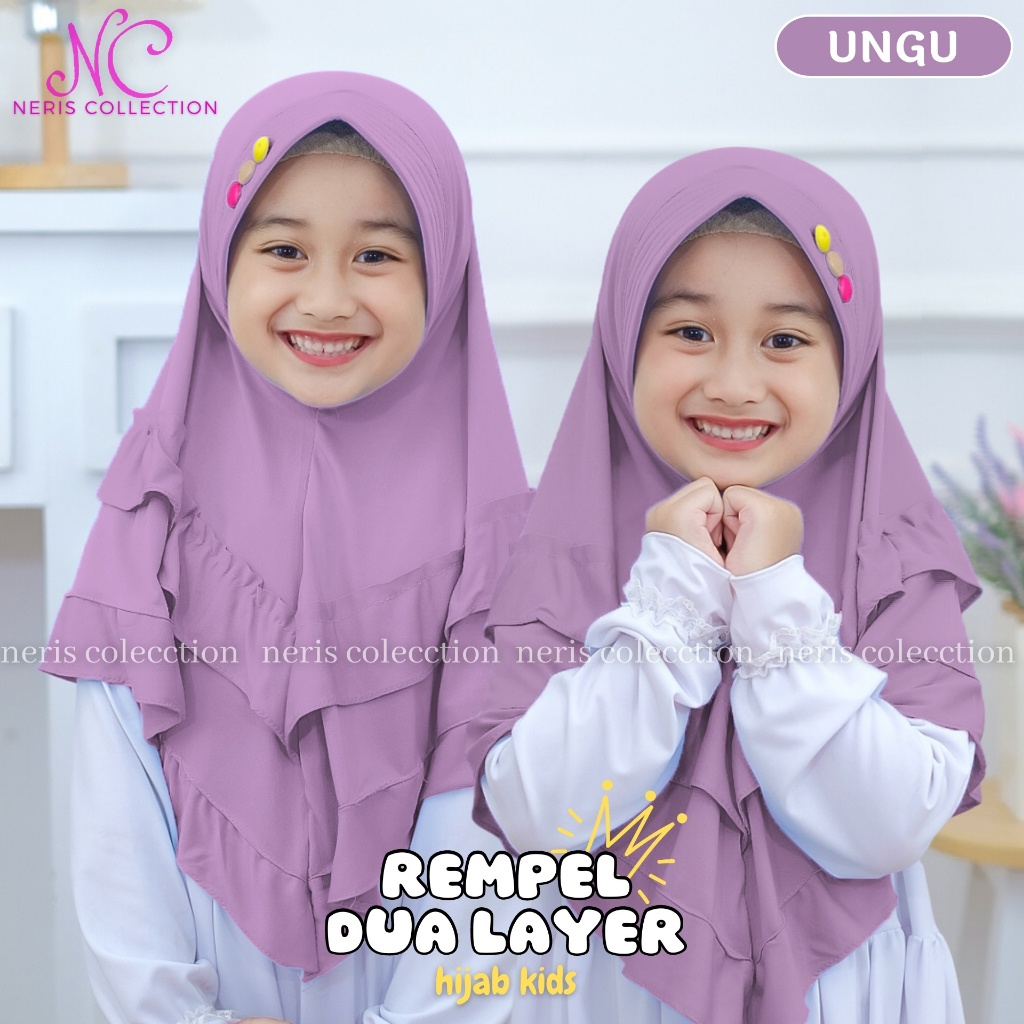 JILBAB ANAK REMPEL 2 LAYER/ Kancing 3 Jersey / JILBAB ANAK MURAH / Bergo Anak Indi / Bergo Anak Jers