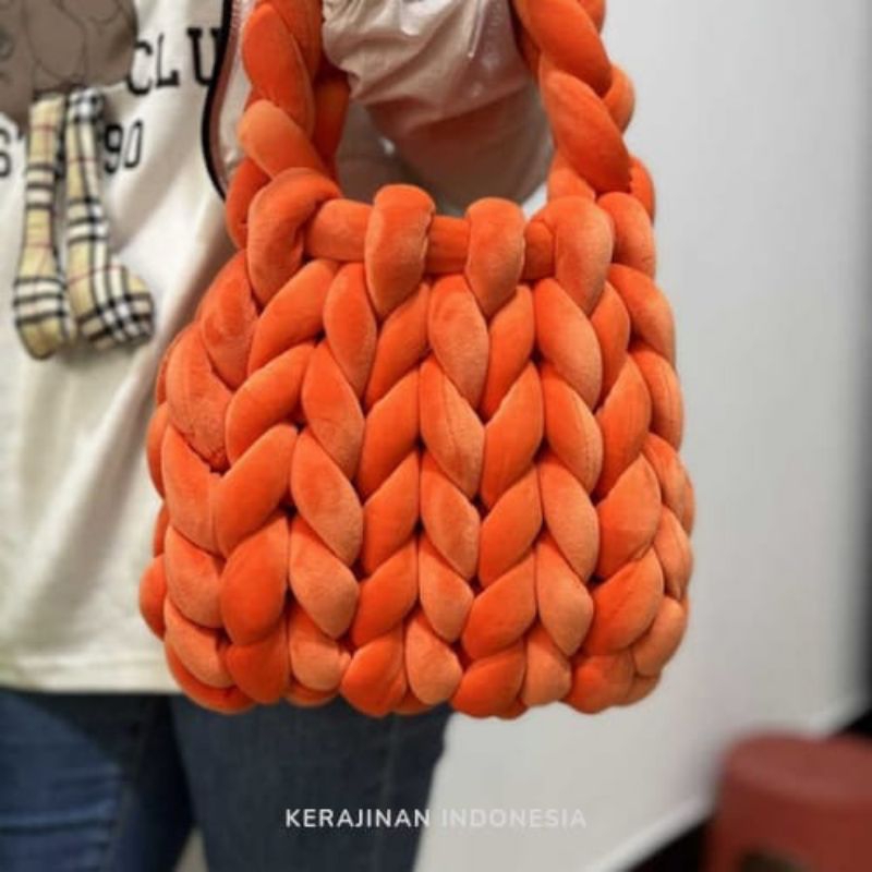 Pre Order - Tas wanita / Tas Murah / Chunky Velvet Yarn Bag / Tas Rajut / Tas Korea / Tas Viral / Ta