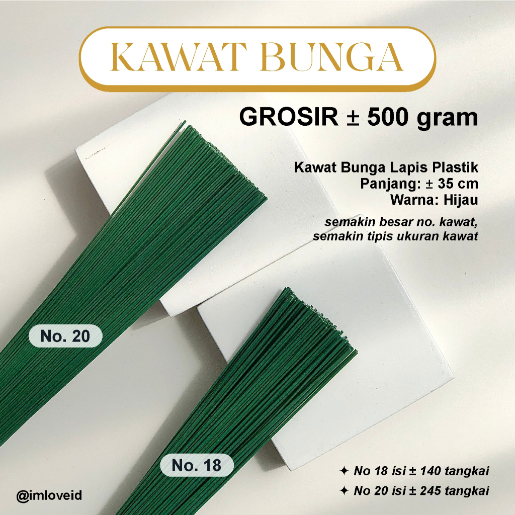 GROSIR [±500gram/Pack] Kawat Bunga No. 16 18 20 Kawat Tangkai Bunga Lapis Plastik Kawat Florist