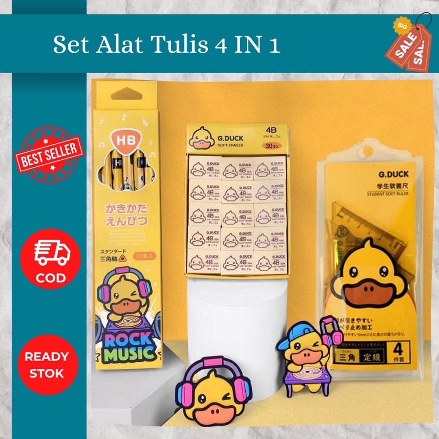 

Satu Set Paket Lengkap Alat Tulis Sekolah Motif Bebek G Duck 4 IN 1