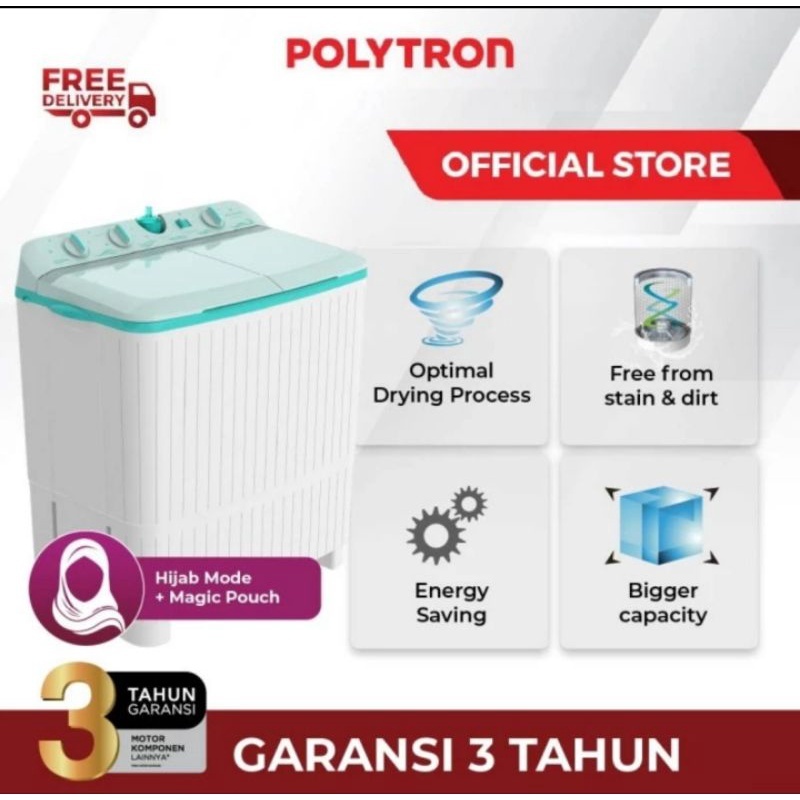 MESIN CUCI POLYTRON PWM 7076 / POLYTRON  MESIN CUCI 2 TABUNG TWIN TUB PWM 7076 [7KG]