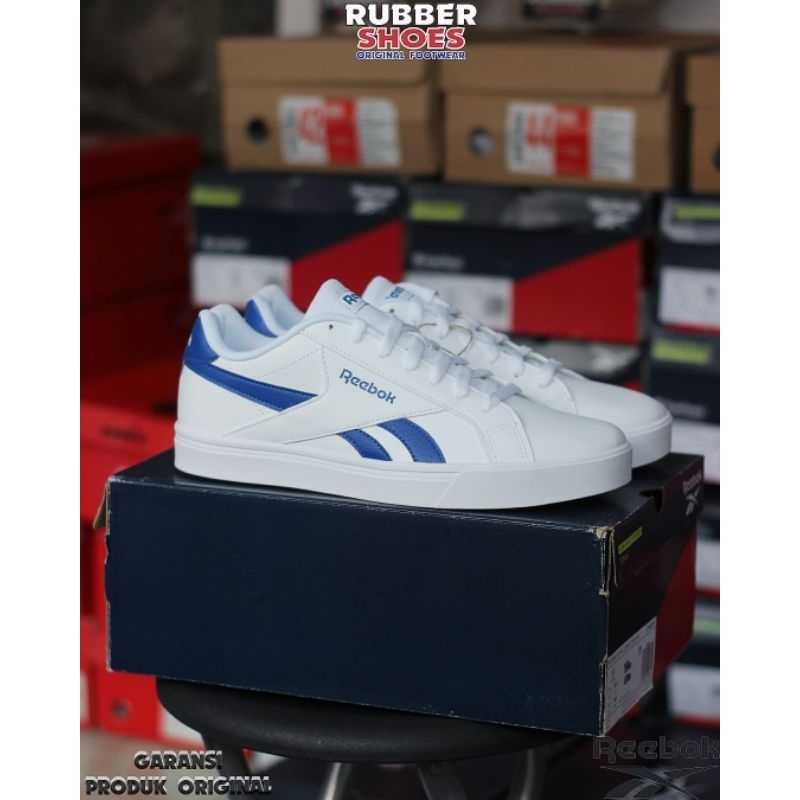 SEPATU REEBOK ROYAL COMPLETE 3 LOW WHITE BLUE SNEAKERS CASUAL ROYAL COMPLETE SMASH EDGE S SALE BNIB 