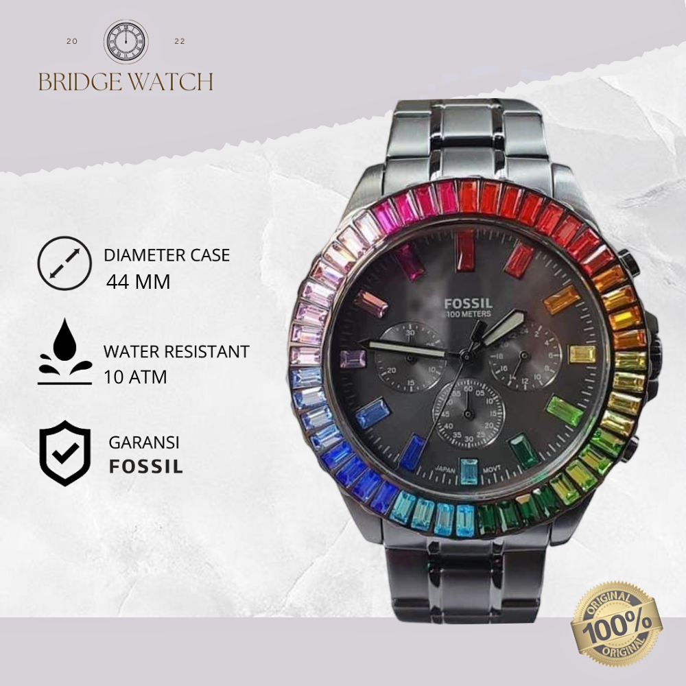 Jam Tangan Pria Fossil LE1085 Garret Chronograph Black Mewah Original