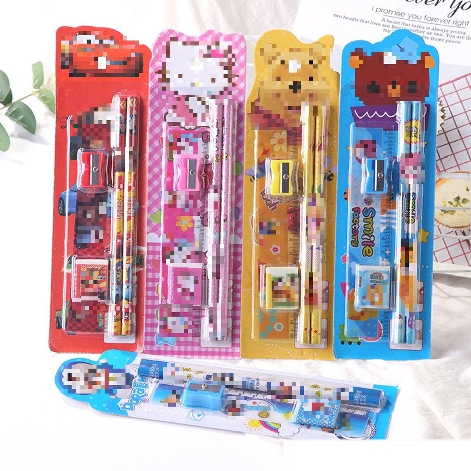 

APEN Stationery Set 5 in 1 Alat Tulis Anak Sekolah Penghapus penggaris Pensil Serutan Karakter Lucu