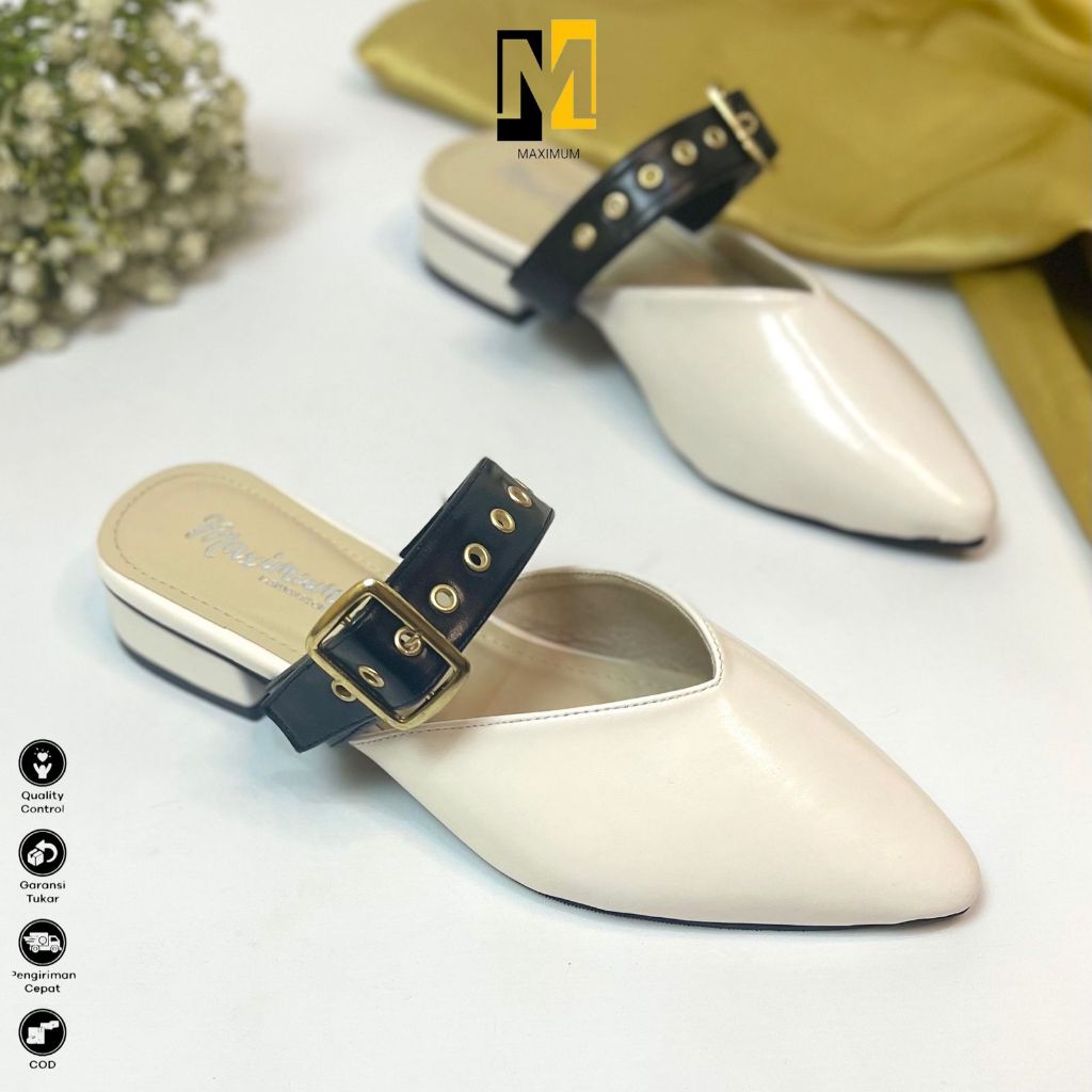 CUCI GUDANG Sandal Slop Mules Wanita Hak 3cm Sandal / Narah Heels Hak Tahu - Sandal Wanita 5 Cm