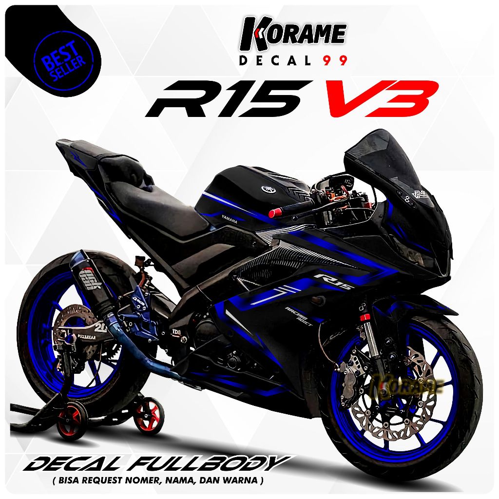 Decal Stiker R15 V3 Matrixline New Versi Hitam Biru