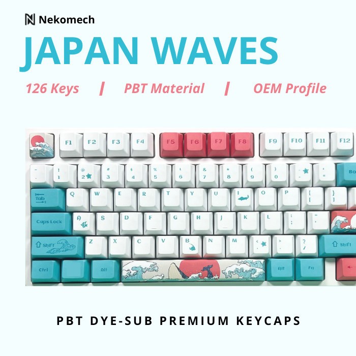 Nekomech Japanese Keycaps Japanese Sea Waves - PBT Dyesub OEM Profile Keycap Set